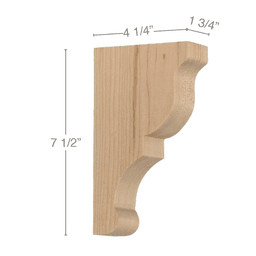 7-1/2" x 4-1/4" x 1-3/4" Transitional Small Bar Bracket Corbel, Alder
