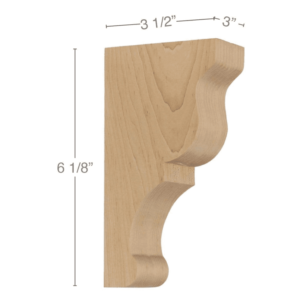 61/8" x 3-1/2" x 3" Transitional Extra Small Bar Bracket Corbel, Maple