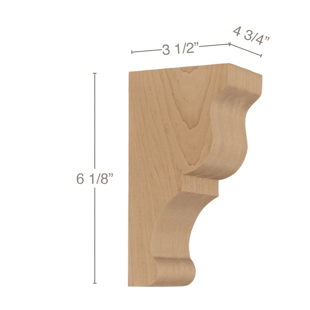 61/8" x 3-1/2" x 4-3/4" Transitional Extra Small Bar Bracket Corbel, Maple