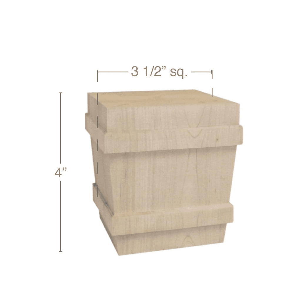 4" x 3-1/2" x 3-1/2" Transitional Square Bun Foot, Alder