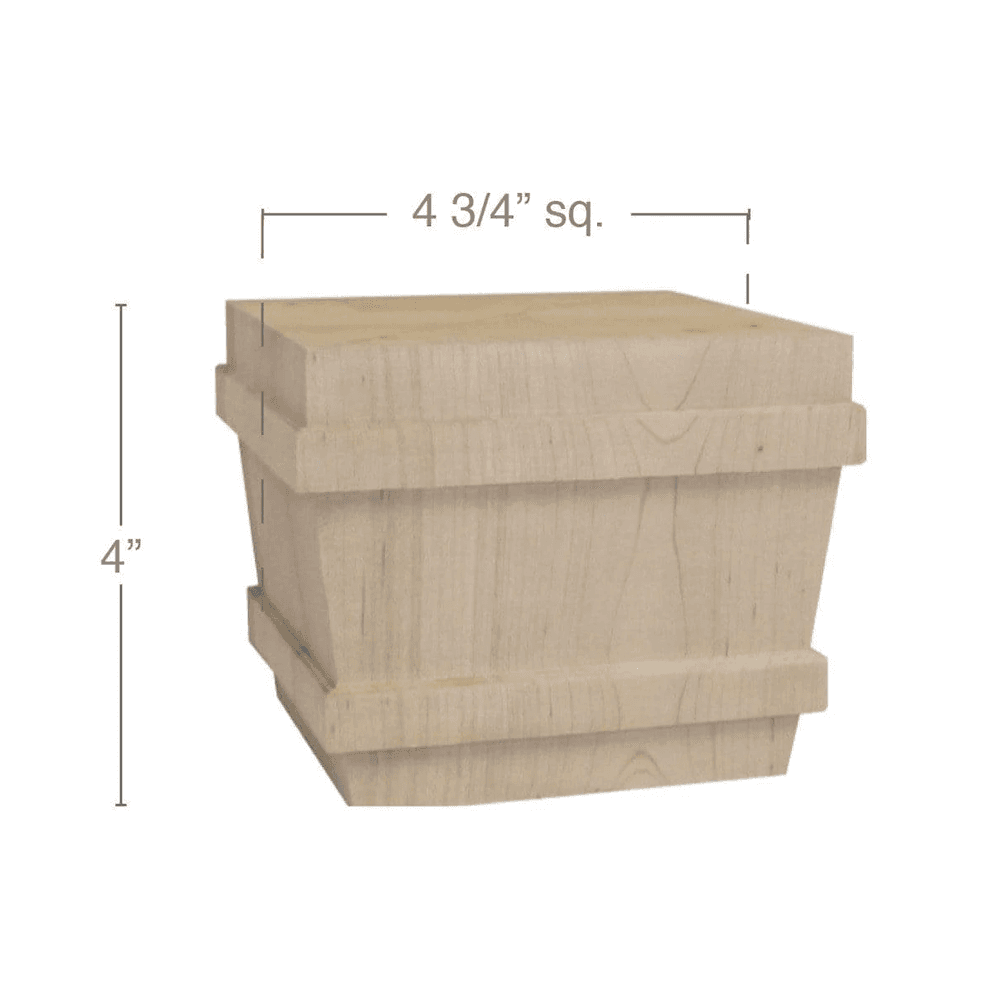 4" x 4-3/4" x 4-3/4" Transitional Square Bun Foot, Alder
