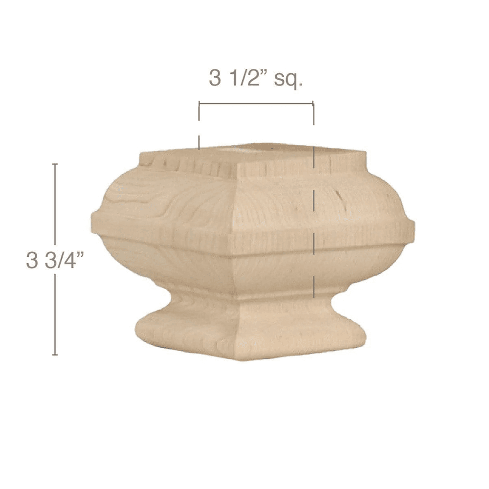 3-3/4" x 4-1/2" x 4-1/2" Transitional Square Bun Foot, Alder