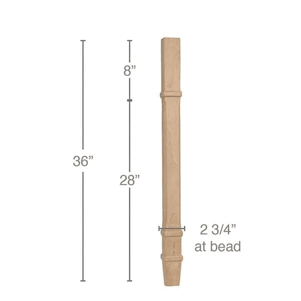36" x 2-3/4" x 2-3/4" Traditional Island Column, Maple