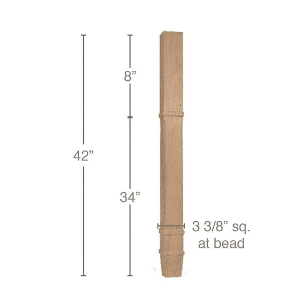 42" x 33/8" x 33/8" Traditional Square Bar Column, Maple