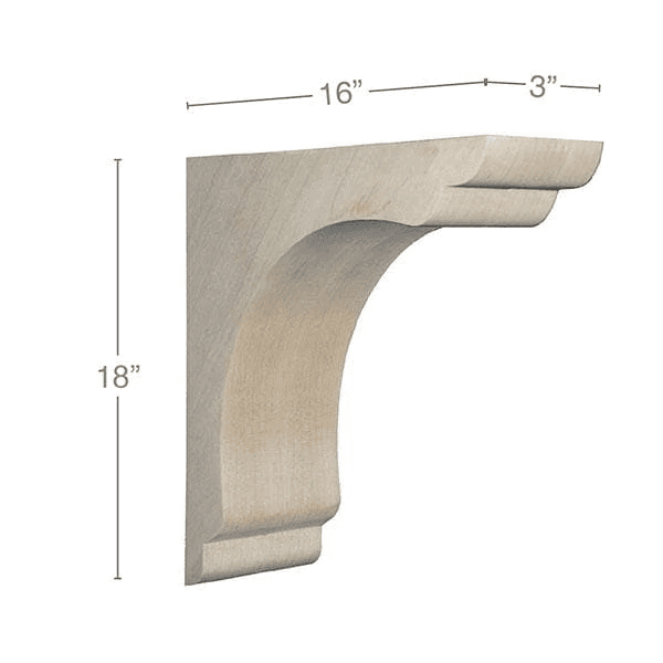 18" x 16" x 3" Shaker Rangehood Corbel, Maple