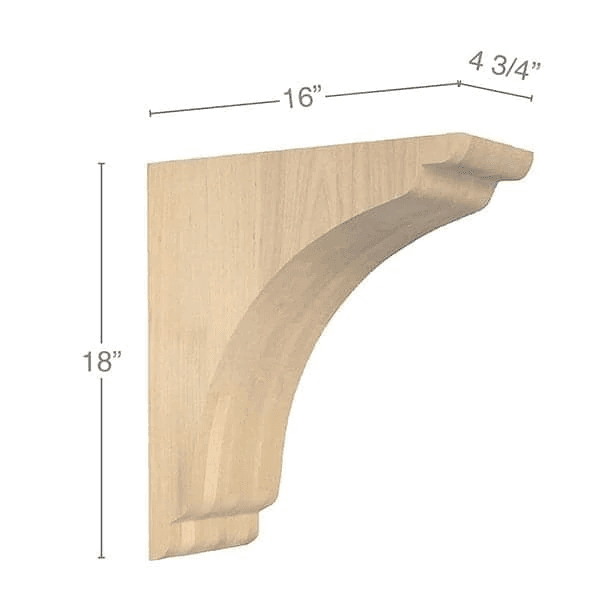 18" x 16" x 4-3/4" Shaker Rangehood Corbel, Maple