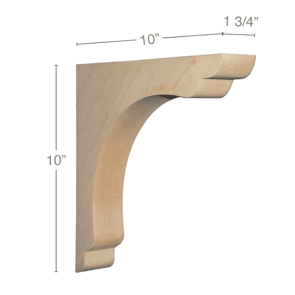 10" x 10" x 1-3/4" Shaker Overhang Bar Bracket Corbel, Cherry