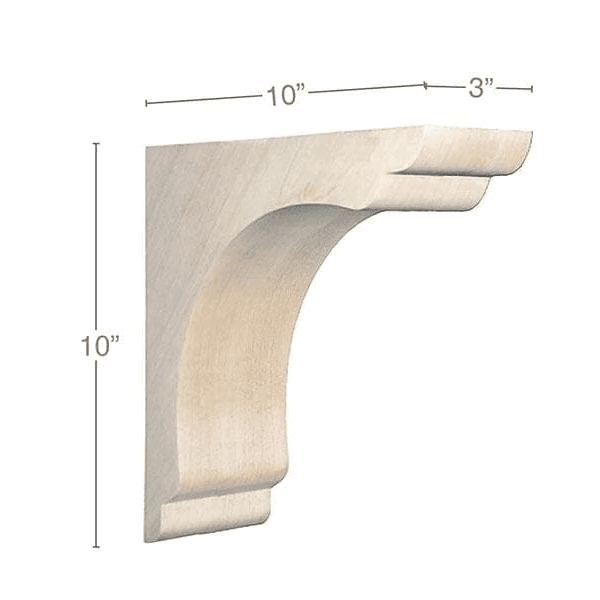 10" x 10" x 3" Shaker Overhang Bracket Corbel, Alder