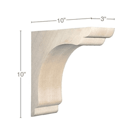 10" x 10" x 3" Shaker Overhang Bracket Corbel, Alder