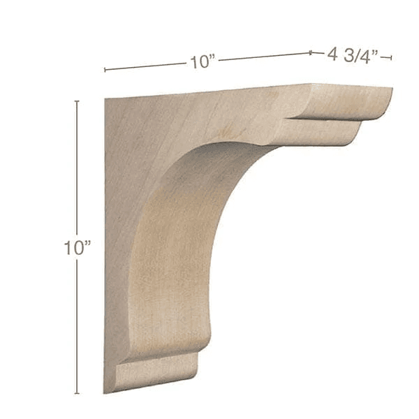 10" x 10" x 4-3/4" Shaker Overhang Bracket Corbel, Cherry