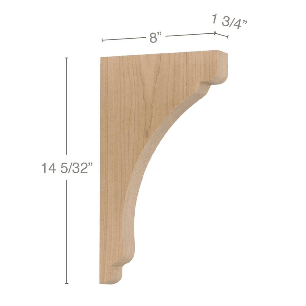 145/32" x 8" x 1-3/4" Shaker Large Bar Bracket Corbel, Alder
