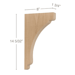 145/32" x 8" x 1-3/4" Shaker Large Bar Bracket Corbel, Alder