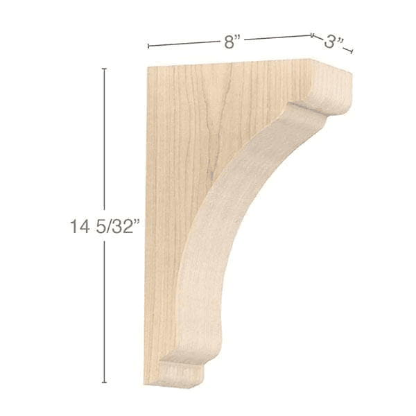 145/32" x 8" x 3" Shaker Large Bar Bracket Corbel, Cherry