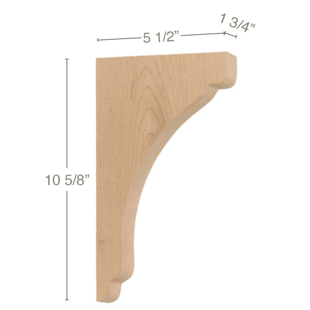 105/8" x 5-1/2" x 1-3/4" Shaker Medium Bar Bracket Corbel, Alder