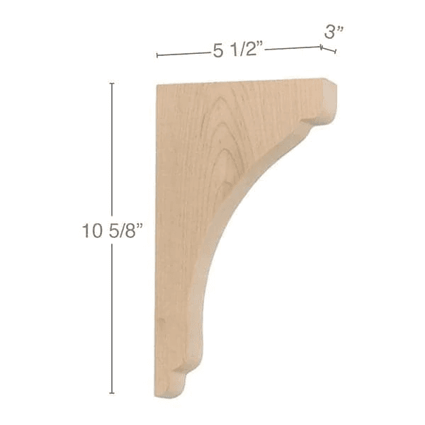 105/8" x 5-1/2" x 3" Shaker Medium Bar Bracket Corbel, Maple