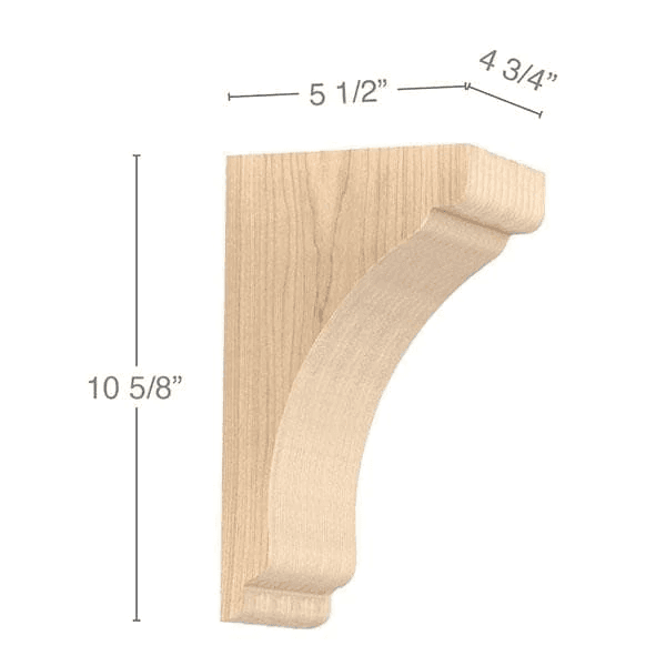 105/8" x 5-1/2" x 4-3/4" Shaker Medium Bar Bracket Corbel, Alder