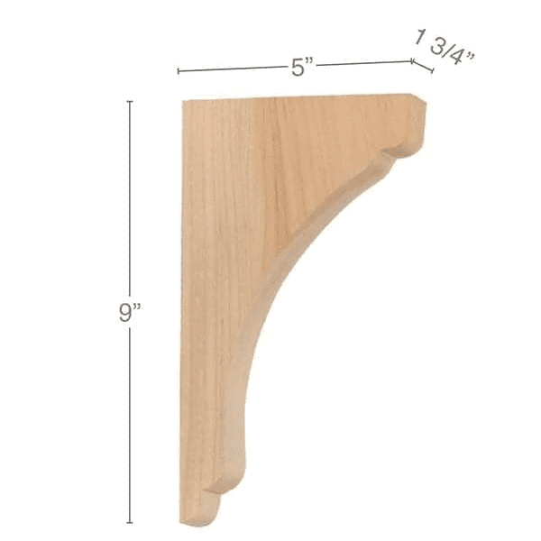 9" x 5" x 1-3/4" Shaker Small Bar Bracket Corbel, Alder