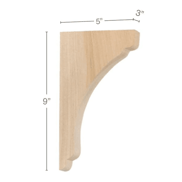 9" x 5" x 3" Shaker Small Bar Bracket Corbel, Maple
