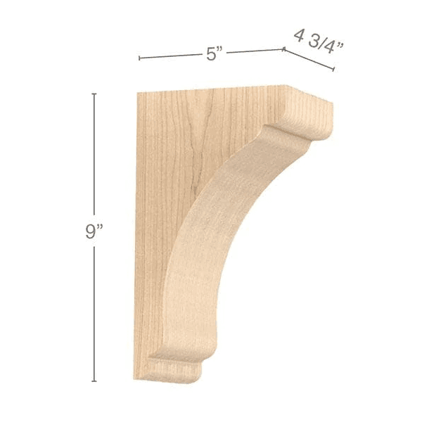 9" x 5" x 4-3/4" Shaker Small Bar Bracket Corbel, Maple