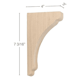 7-3/16" x 4" x 3" Shaker Extra Small Bar Bracket Corbel, Alder