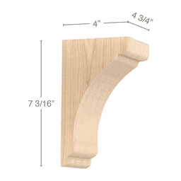 7-3/16" x 4" x 4-3/4" Shaker Extra Small Bar Bracket Corbel, Alder