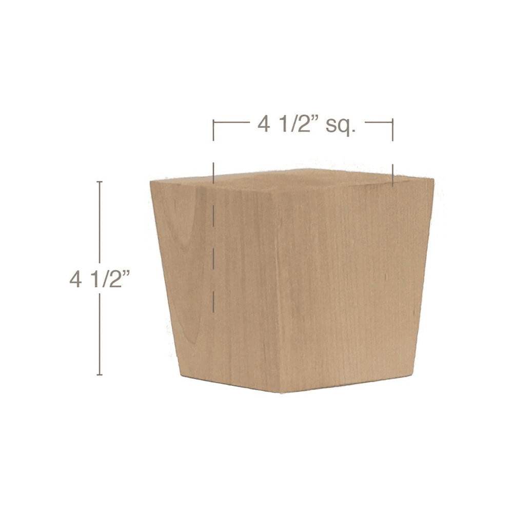 4-1/2" x 4-1/2" x 4-1/2" Shaker Tapered Bun Foot, Alder