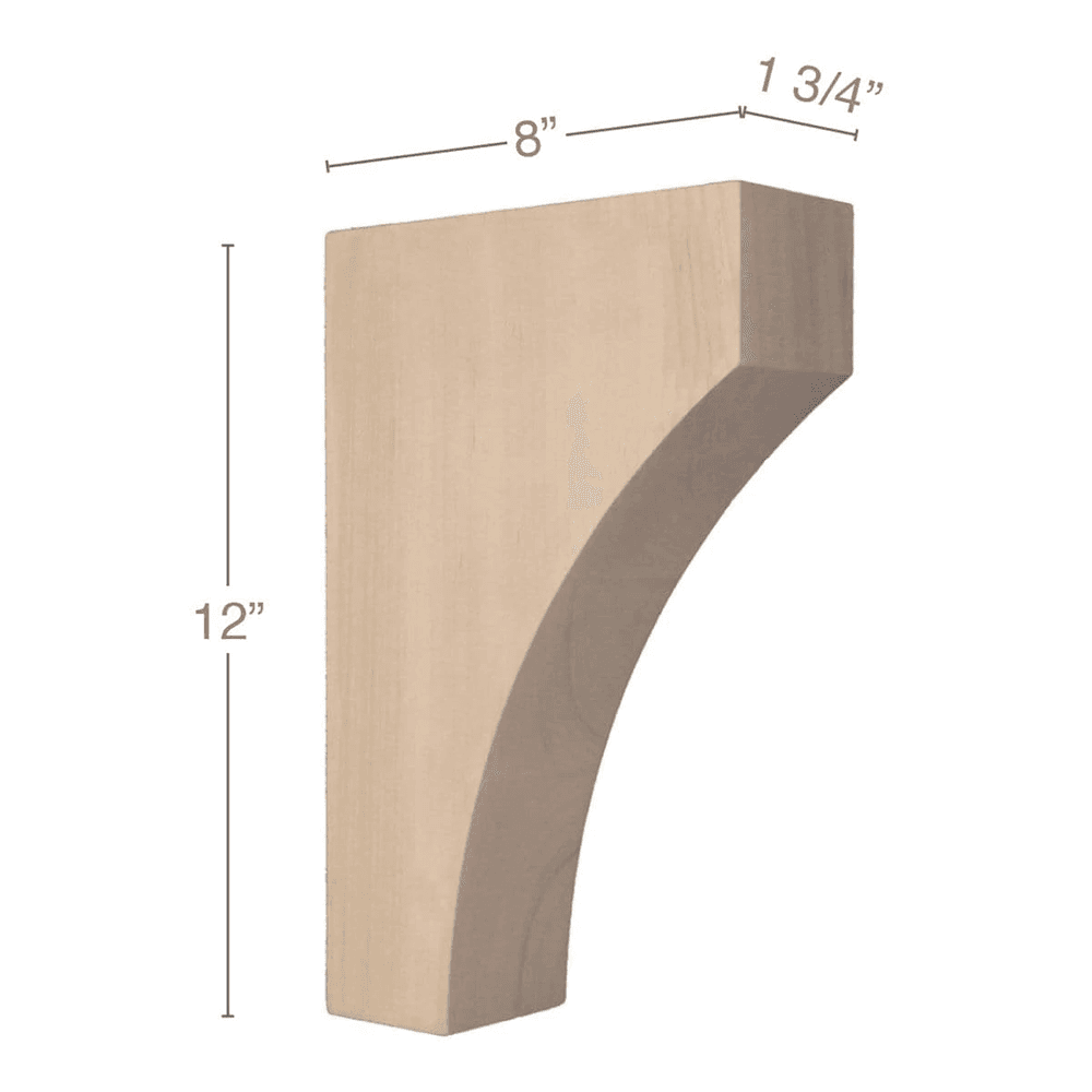 12" x 8" x 1-3/4" Contemporary Large Bar Bracket Corbel, Maple