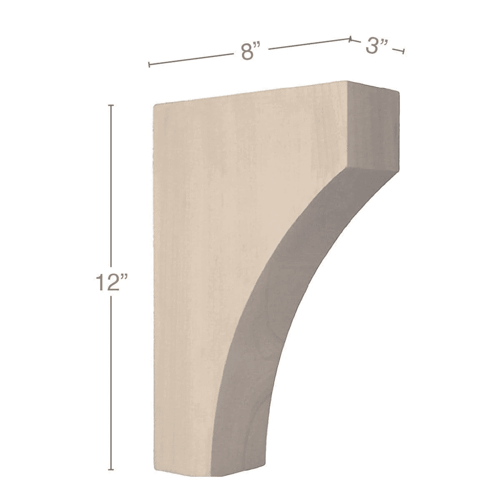 12" x 8" x 3" Contemporary Large Bar Bracket Corbel, Maple