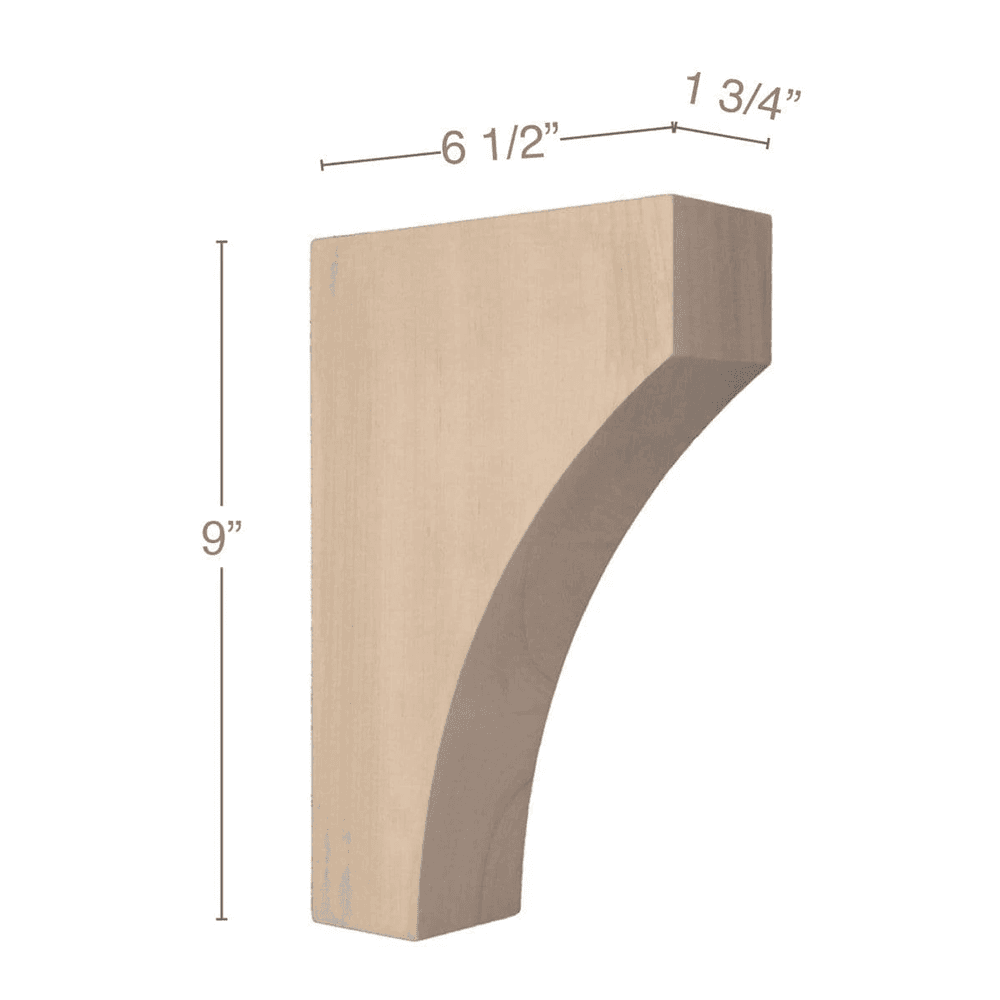 9" x 6-1/2" x 1-3/4" Contemporary Medium Bar Bracket Corbel, Maple