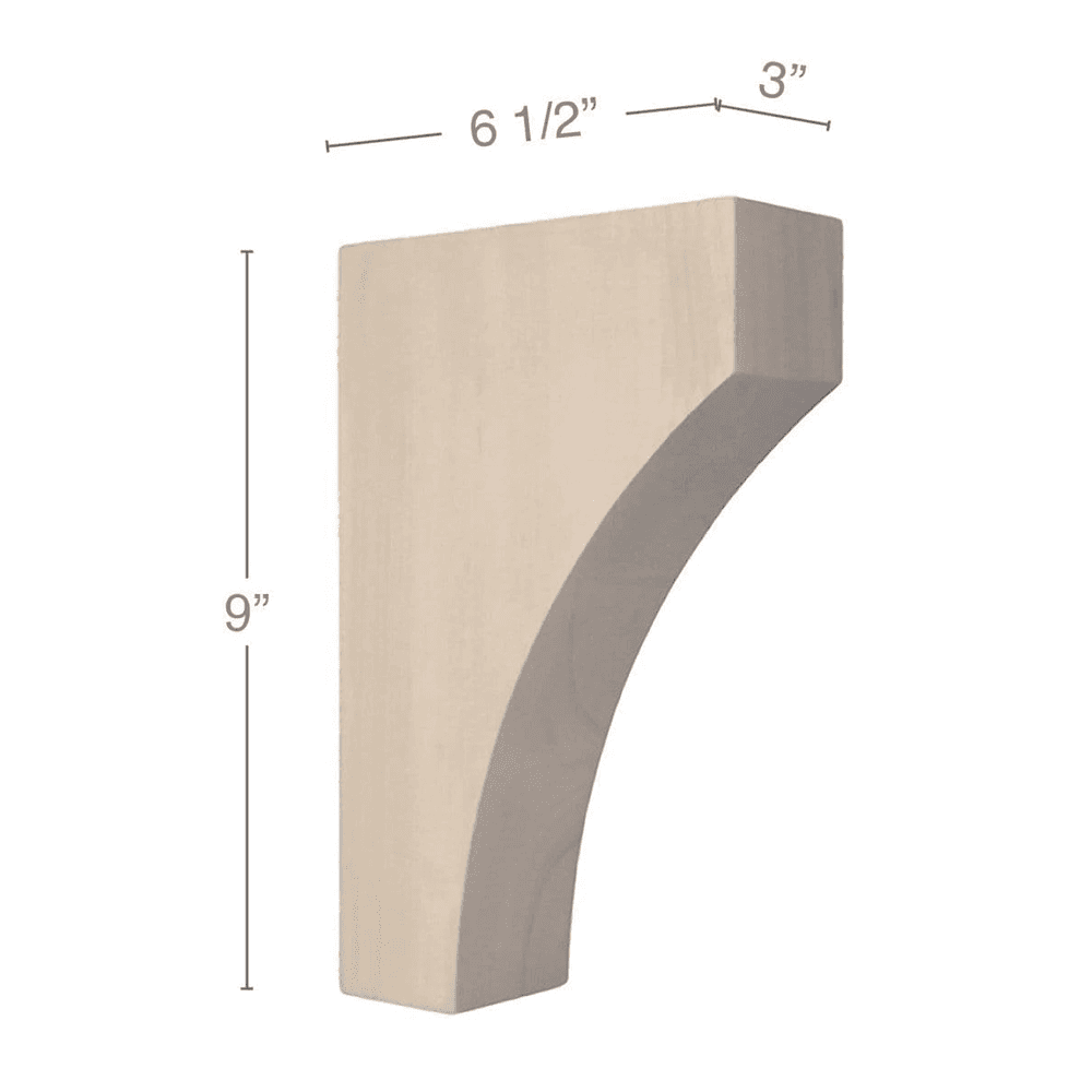 9" x 6-1/2" x 3" Contemporary Large Bar Bracket Corbel, Maple