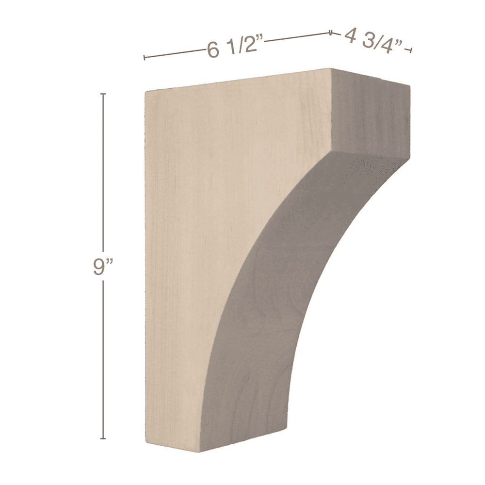 9" x 6-1/2" x 4-3/4" Contemporary Medium Bar Bracket Corbel, Alder