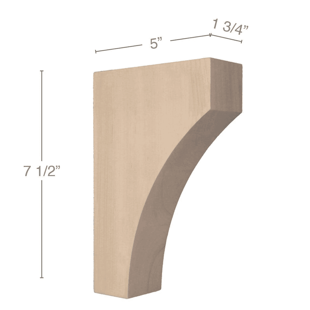 7-1/2" x 5" x 1-3/4" Contemporary Small Bar Bracket Corbel, Alder