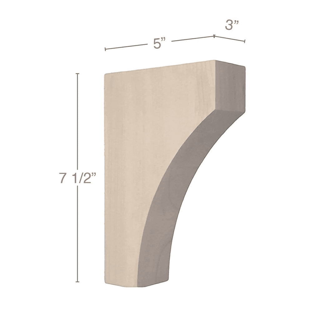 7-1/2" x 5" x 3" Contemporary Small Bar Bracket Corbel, Maple