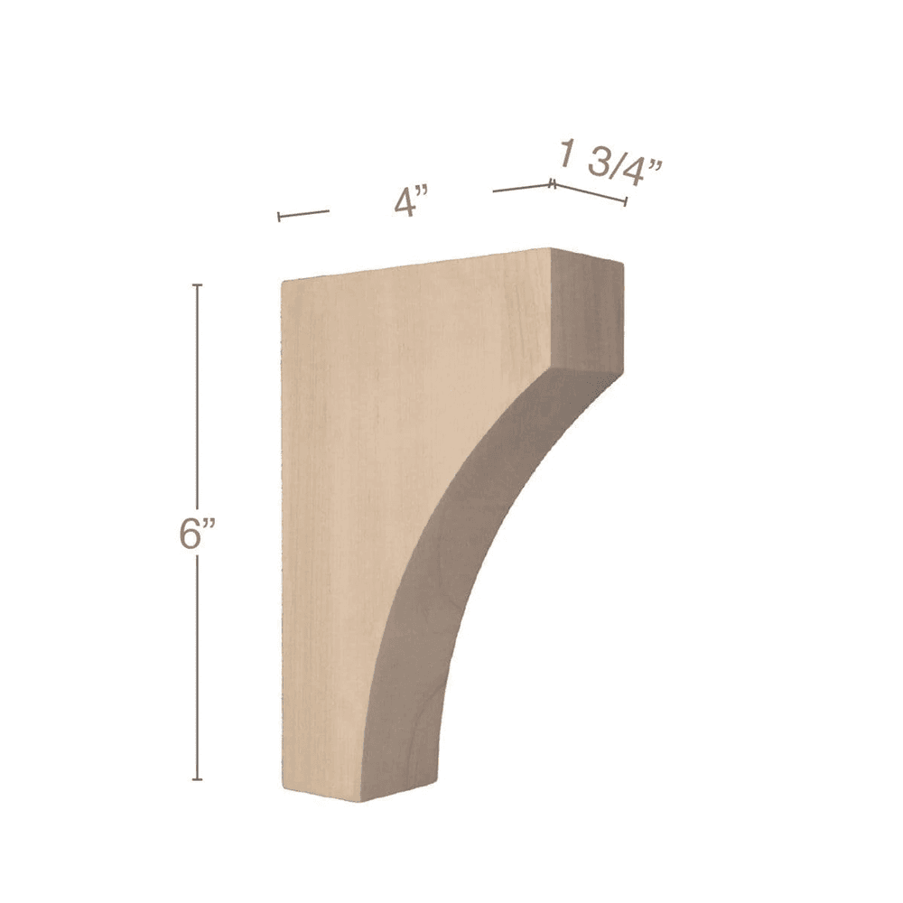 6" x 4" x 1-3/4" Contemporary Extra Small Bar Bracket Corbel, Maple