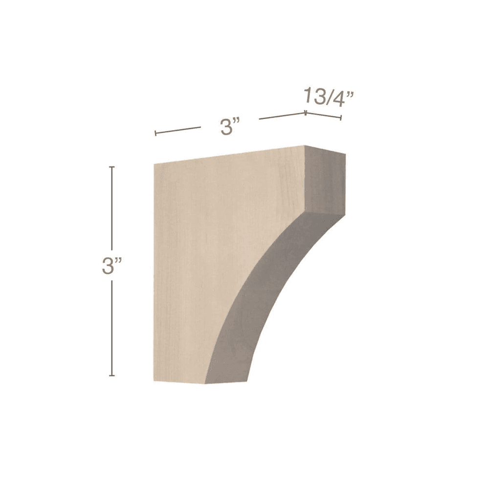 3" x 3" x 1-3/4" Contemporary Petite Bar Bracket Corbel, Alder