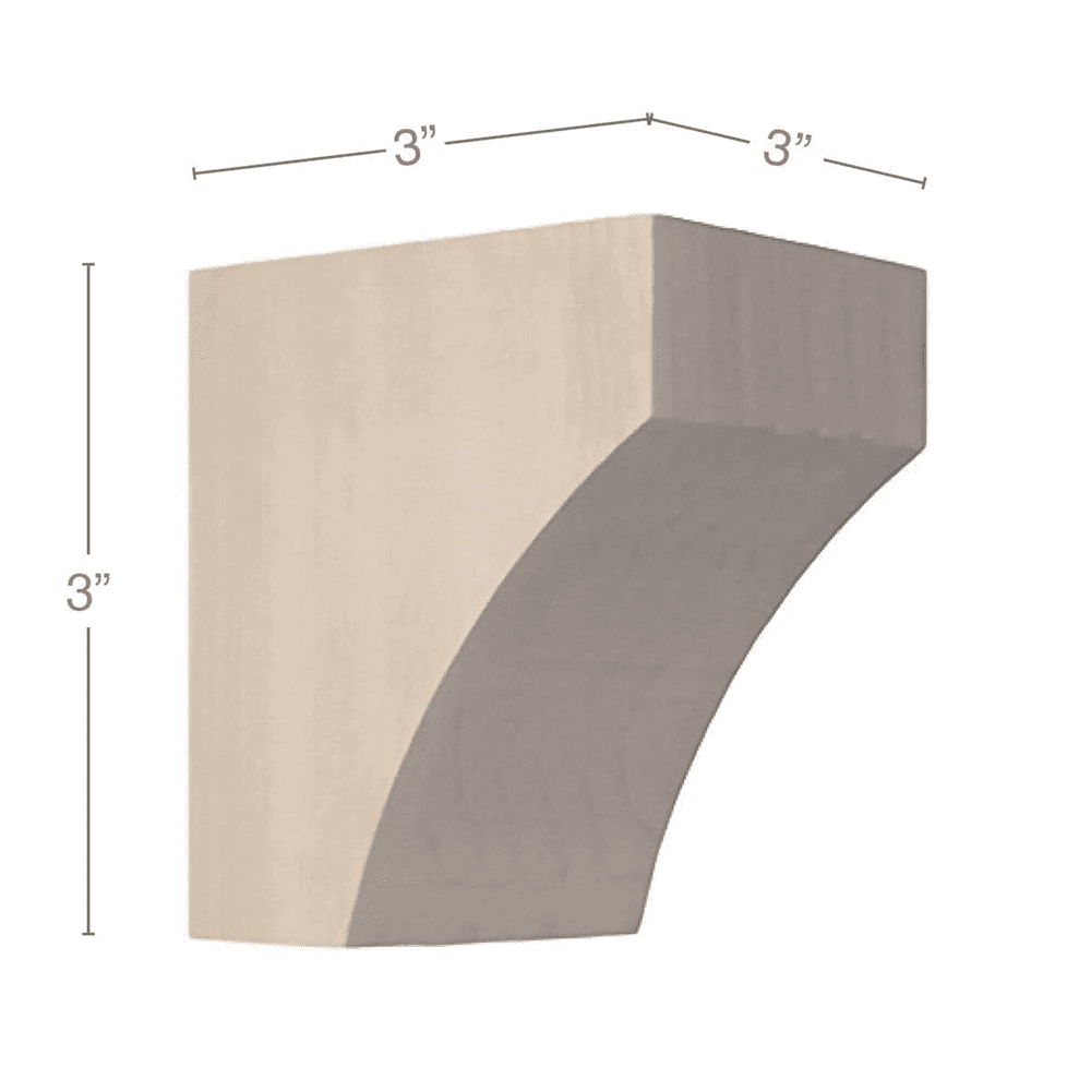 3" x 3" x 3" Contemporary Petite Bar Bracket Corbel, Alder