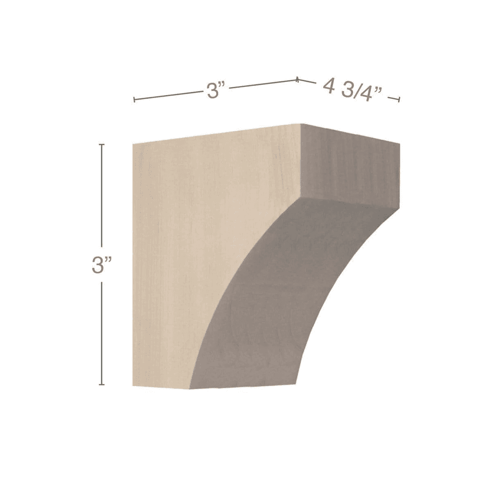 3" x 3" x 4-3/4" Contemporary Petite Bar Bracket Corbel, Maple