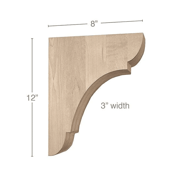 12" x 8" x 3" Classic Large Bar Bracket Corbel, Maple