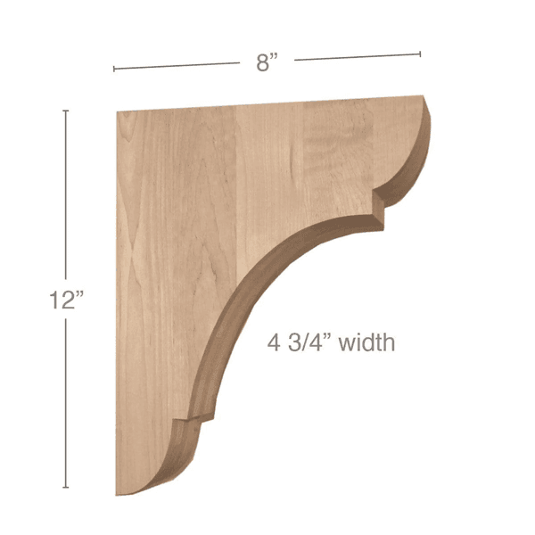 12" x 8" x 4-3/4" Classic Large Bar Bracket Corbel, Alder