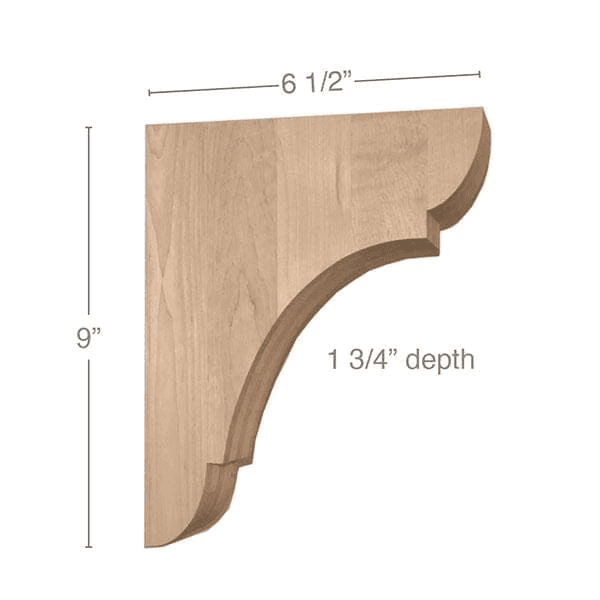 9" x 6-1/2" x 1-3/4" Classic Medium Bar Bracket Corbel, Cherry