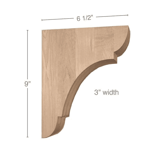 9" x 6-1/2" x 3" Classic Medium Bar Bracket Corbel, Maple