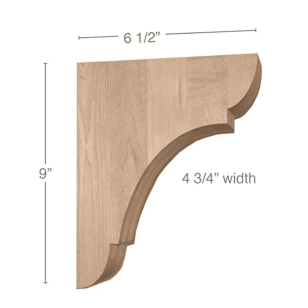 9" x 6-1/2" x 4-3/4" Classic Medium Bar Bracket Corbel, Alder