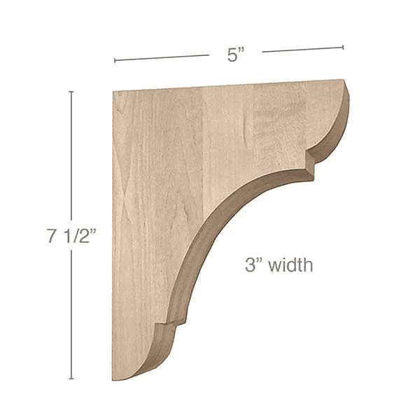 7-1/2" x 5" x 3" Classic Small Bar Bracket Corbel, Maple