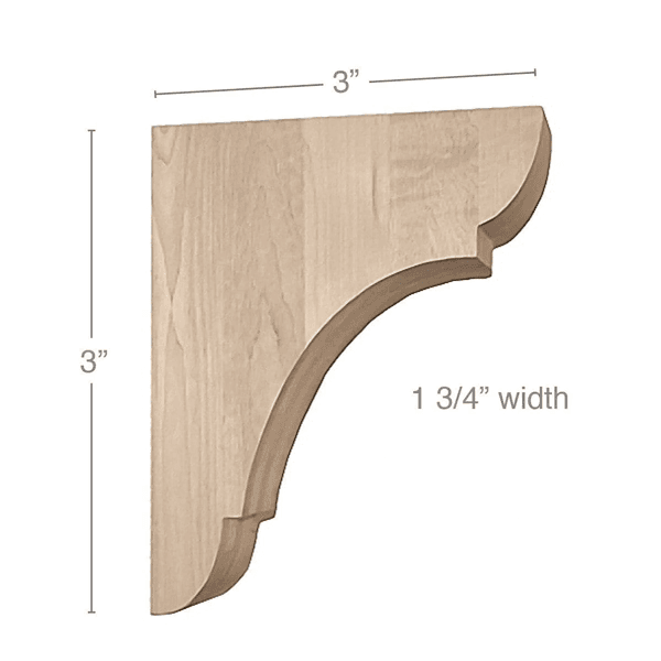 3" x 3" x 1-3/4" Classic Petite Bar Bracket Corbel, Maple