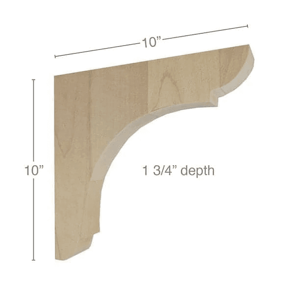 10" x 10" x 1-3/4" Classic Overhang Bar Bracket Corbel, Alder