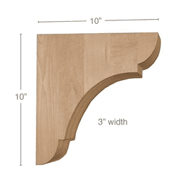 10" x 10" x 3" Classic Overhang Bar Bracket Corbel, Alder