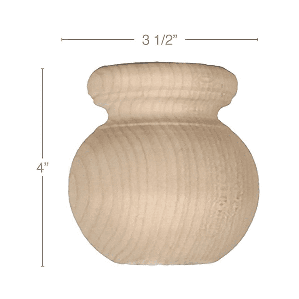 4" x 3-1/2" x 3-1/2" Classic Tall Rnd Bun Foot, Alder