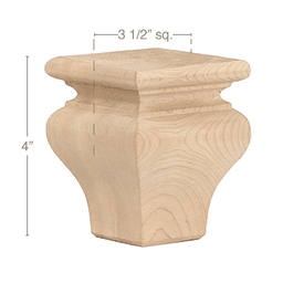 4" x 3-1/2" x 3-1/2" Classic Square Bun Foot, Alder