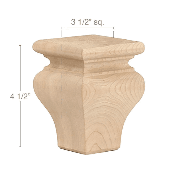 4-1/2" x 3-1/2" x 3-1/2" Classic Tall Bun Foot, Alder