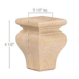 4-1/2" x 3-1/2" x 3-1/2" Classic Tall Bun Foot, Alder